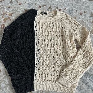 Max&co Beige and Black Crochet Knit Women’s Sweater